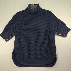 J Crew Sweater Womens Small Navy Blue Chunky Knit Side Split Turtleneck Cotton
